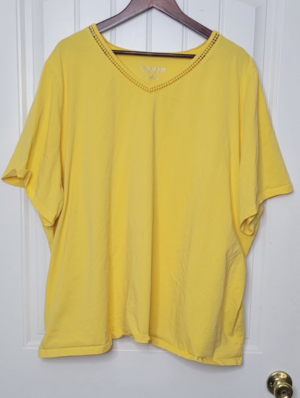 Catherines Bright Yellow V-Neck Short Sleeve Top